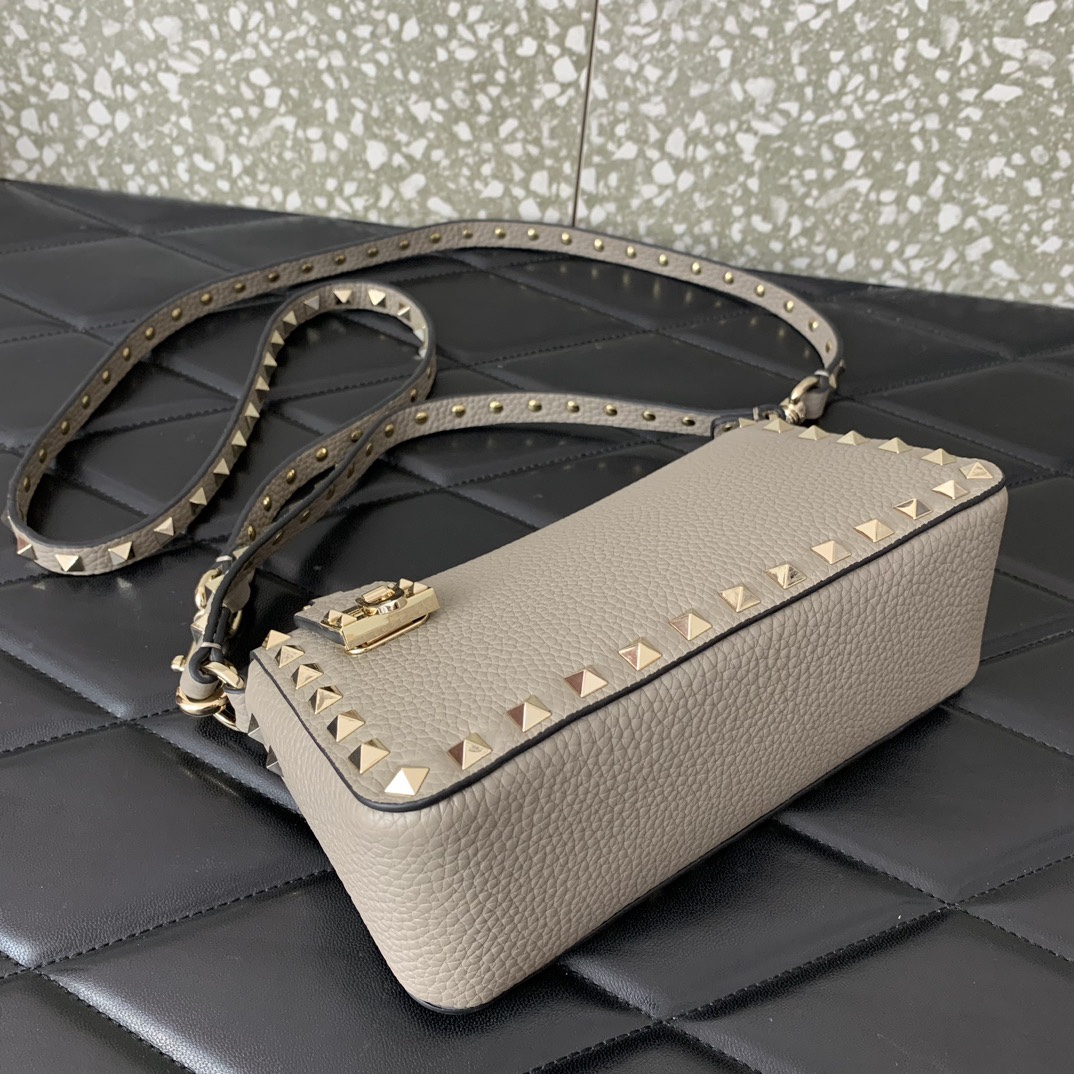 Valentino Garavani Rockstud Small Crossbody Bag in Grey Grainy Calfskin